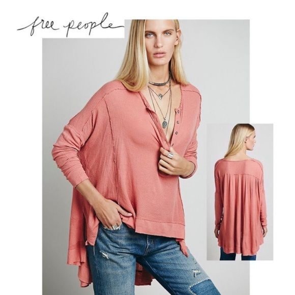 Free People Tops - Free People Oversized Peach Henley Thermal